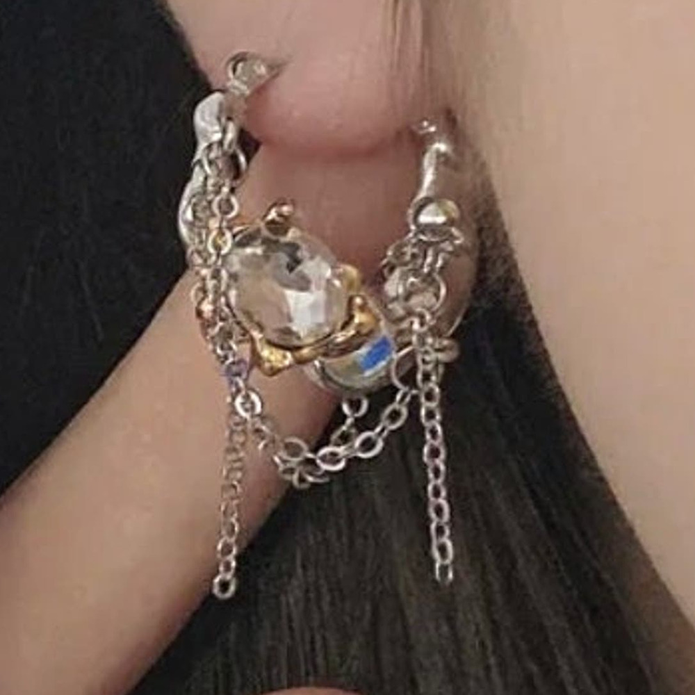 Brut Chain Earrings Crumpled Mixed Metals Silver Gold Clear MY30